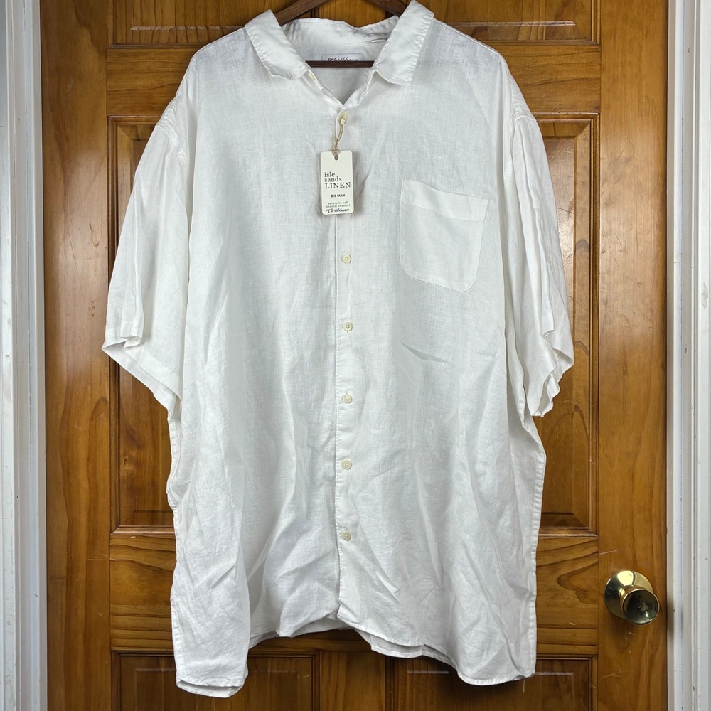Caribbean Isle Sands 100% Linen Shirt Mens 4XB White Short Sleeve Button Down